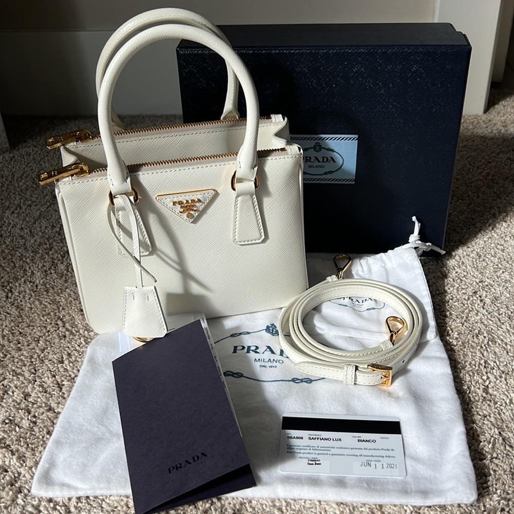 Prada saffiano white mini galleria with receipt